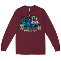 Burgundy Happy Easter  truck Long Sleeve Tee - CowhideDigitalArt