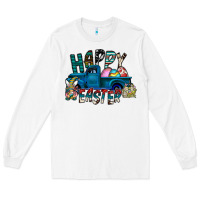 White Happy Easter  truck Long Sleeve Tee - CowhideDigitalArt
