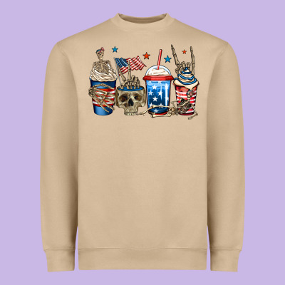 4th Of July Skeleton Coffee Cups Heavyweight Sweatshirt Designed By Jasminsmagicworld