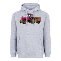 Heather Grey Pink Farm Tractor Heavyweight Hoodie - RanaPortraitStore