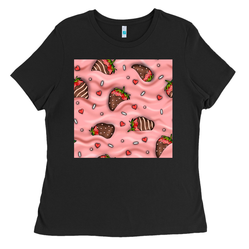 Valentines Day Strawberries In Cream Seamless Pattern Ladies Tee by BundleAndBundleShop | Teevron
