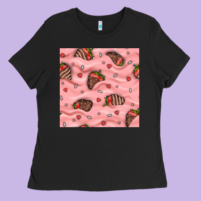 Valentines Day Strawberries In Cream Seamless Pattern Ladies Tee Designed By Bundleandbundleshop
