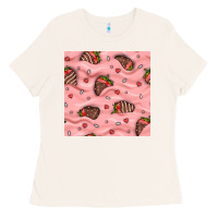 Bone valentines day strawberries in cream seamless pattern Ladies Tee - BundleAndBundleShop