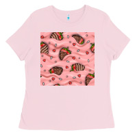 Bubblegum Pink valentines day strawberries in cream seamless pattern Ladies Tee - BundleAndBundleShop