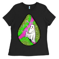 Black halloween ghost teardrop Ladies Tee - BundleAndBundleShop