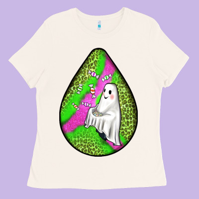 Halloween Ghost Teardrop Ladies Tee Designed By Bundleandbundleshop