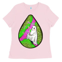 Bubblegum Pink halloween ghost teardrop Ladies Tee - BundleAndBundleShop
