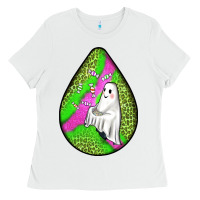 White halloween ghost teardrop Ladies Tee - BundleAndBundleShop