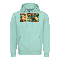 Seafoam Chicken rooster and chicks with leopard Zipper Hoodie - RanaPortraitStore