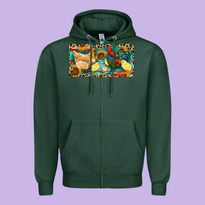 Chicken Rooster And Chicks With Leopard Zipper Hoodie Designed By Ranaportraitstore