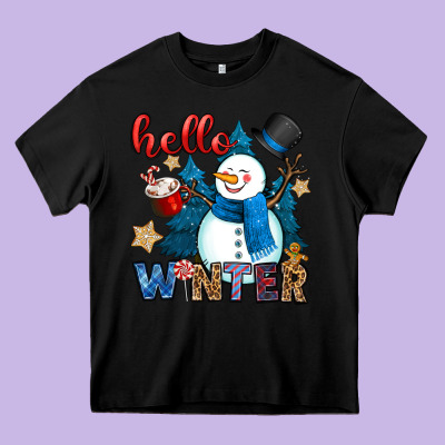 Hello Winter Heavy Core Tee Designed By Oliviacreatesart