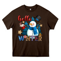 Chocolate Brown hello winter Heavy Core Tee - OliviaCreatesArt