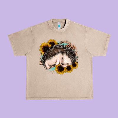 Sleeping Hedgehog Sunflower Leopard Urban Heavy Tee Designed By Jasminsmagicworld