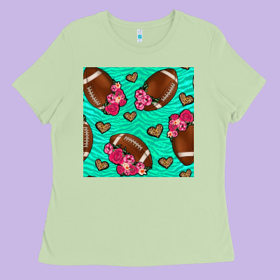 American Football Roses And Hearts Seamless Pattern Ladies Tee Designed By Bundleandbundleshop