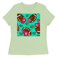Matcha american football roses and hearts seamless pattern Ladies Tee - BundleAndBundleShop