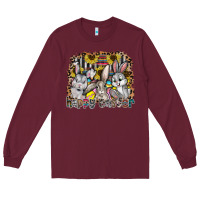 Burgundy Happy Easter Long Sleeve Tee - CowhideDigitalArt