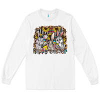 White Happy Easter Long Sleeve Tee - CowhideDigitalArt