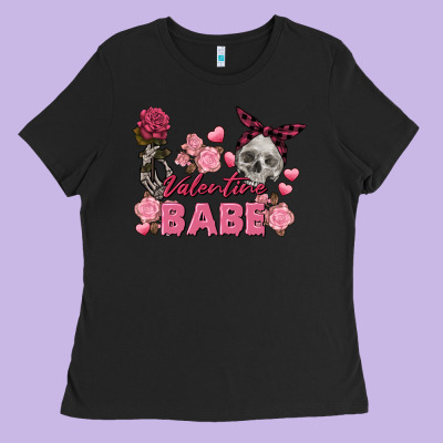 Valentine Babe Valentine's Day Skull Ladies Tee Designed By Fadigitalartstudio