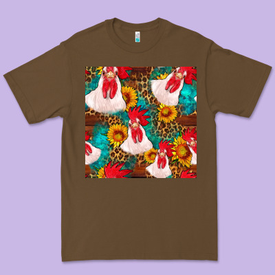 Western  Chicken With Sunflowers Seamless Pattern Premium Tee Designed By Fadigitalartstudio
