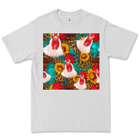 Dove Grey western  chicken with sunflowers seamless pattern Premium Tee - FaDigitalArtStudio