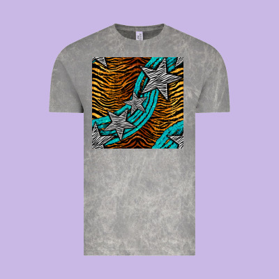Tiger Turquoise Glitter And Stars Seamless Pattern Vintage Tee Designed By Bundleandbundleshop