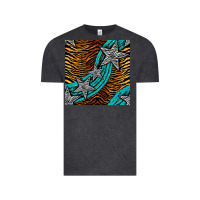 Vintage Black tiger turquoise glitter and stars seamless pattern Vintage Tee - BundleAndBundleShop