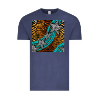 Vintage Denim tiger turquoise glitter and stars seamless pattern Vintage Tee - BundleAndBundleShop