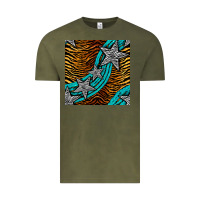 Vintage Olive tiger turquoise glitter and stars seamless pattern Vintage Tee - BundleAndBundleShop