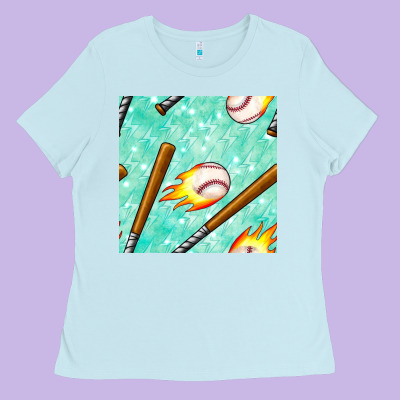 Baseball Bat With Thunders Seamless Pattern Ladies Tee Designed By Bundleandbundleshop