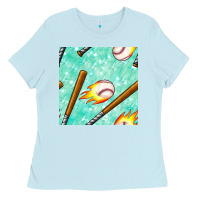 Baby Blue baseball bat with thunders seamless pattern Ladies Tee - BundleAndBundleShop