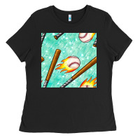 Black baseball bat with thunders seamless pattern Ladies Tee - BundleAndBundleShop