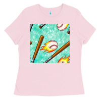 Bubblegum Pink baseball bat with thunders seamless pattern Ladies Tee - BundleAndBundleShop