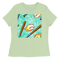 Matcha baseball bat with thunders seamless pattern Ladies Tee - BundleAndBundleShop