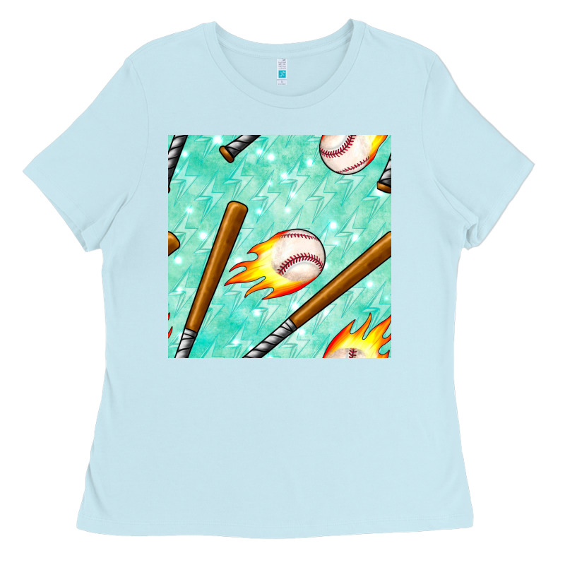 Baseball Bat With Thunders Seamless Pattern Ladies Tee by BundleAndBundleShop | Teevron