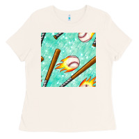 Bone baseball bat with thunders seamless pattern Ladies Tee - BundleAndBundleShop