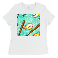 White baseball bat with thunders seamless pattern Ladies Tee - BundleAndBundleShop