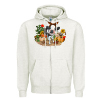 Oatmeal Heather Fall baby cow Zipper Hoodie - RanaPortraitStore