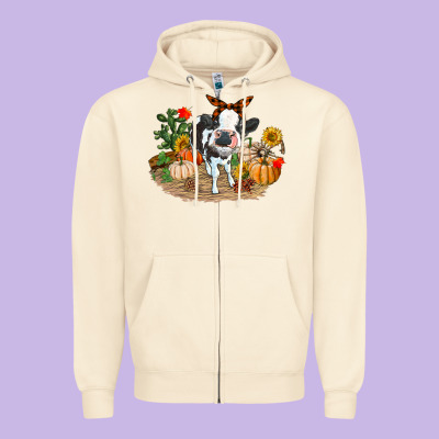 Fall Baby Cow Zipper Hoodie Designed By Ranaportraitstore