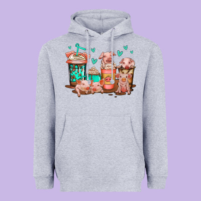 Cute Pigs Coffee Heavyweight Hoodie Designed By Jasminsmagicworld