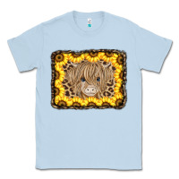Dusty Blue Baby Cow Leopard Sunflowers Classic Tee - CowCowDesign