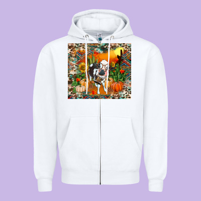 Fall Baby Cow Zipper Hoodie Designed By Ranaportraitstore
