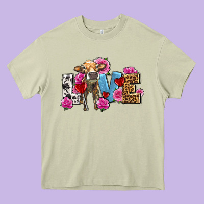 Love With Cow Olivia Heavy Core Tee Designed By Oliviacreatesart