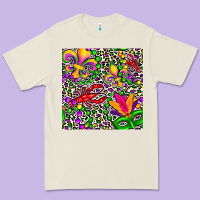 Mardi Gras Crawfish Leopard  Seamless Pattern Premium Tee Designed By Fadigitalartstudio