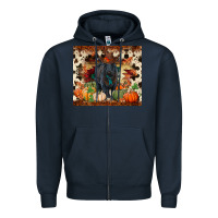 Navy Fall black angus Zipper Hoodie - RanaPortraitStore