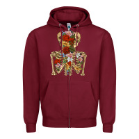 Burgundy flower skeleton Zipper Hoodie - RanaPortraitStore