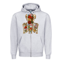 Heather Grey flower skeleton Zipper Hoodie - RanaPortraitStore