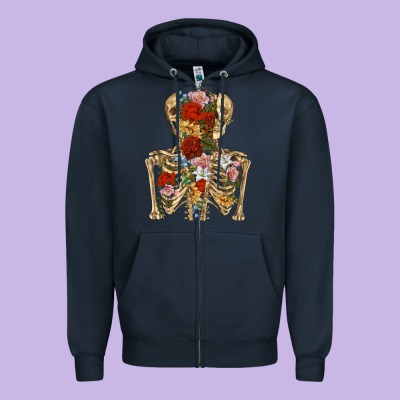Flower Skeleton Zipper Hoodie Designed By Ranaportraitstore