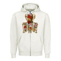 Oatmeal Heather flower skeleton Zipper Hoodie - RanaPortraitStore