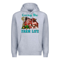 Heather Grey western loving the farm life barn cow pig rooster tractor wind wheel Premium Hoodie - Artiststas