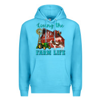 Ocean Blue western loving the farm life barn cow pig rooster tractor wind wheel Premium Hoodie - Artiststas